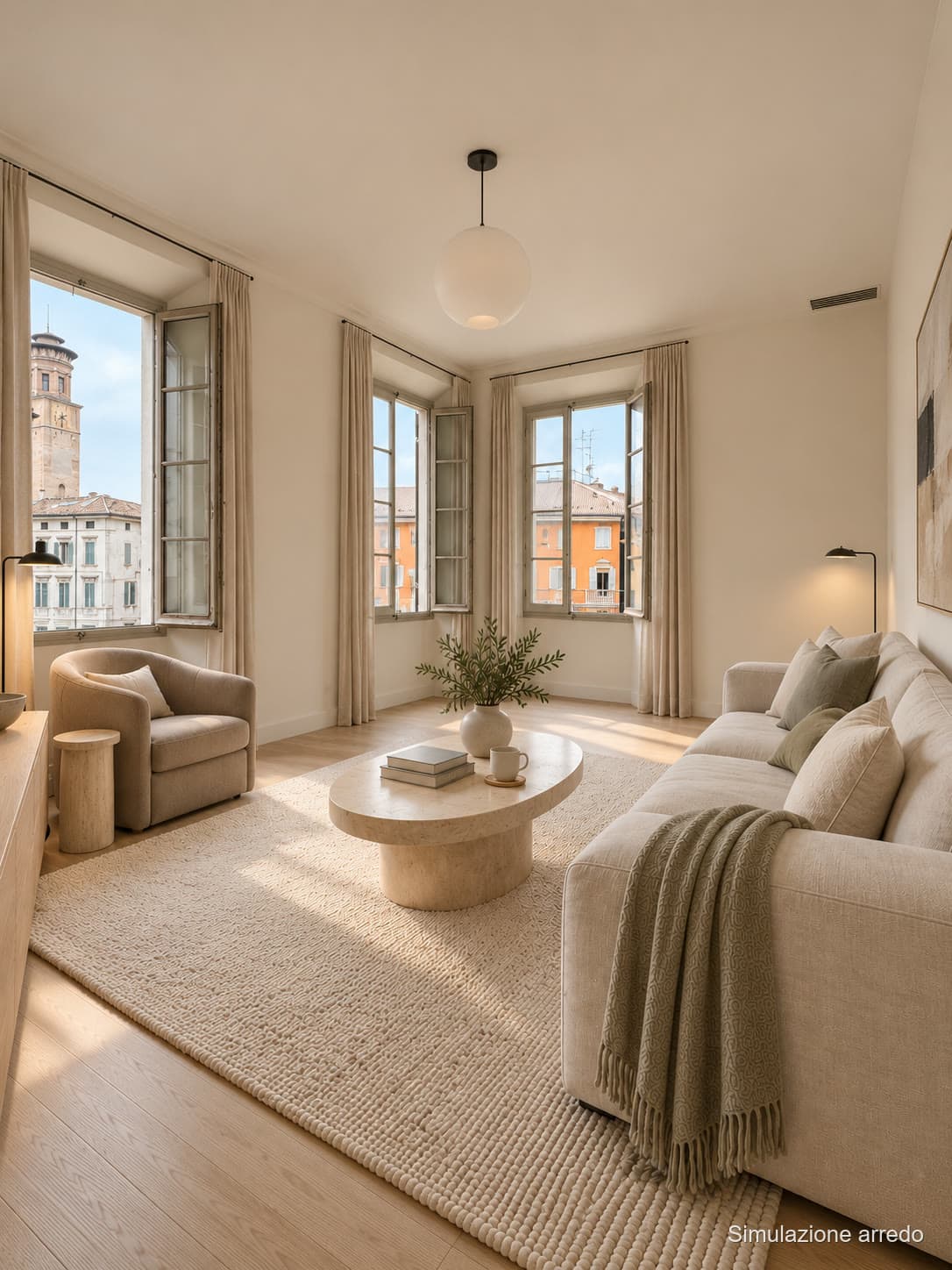 Il soggiorno, angolo relax (simulazione) — Appartamenti in vendita a Palazzo Denaglia, centro storico di Reggio Emilia