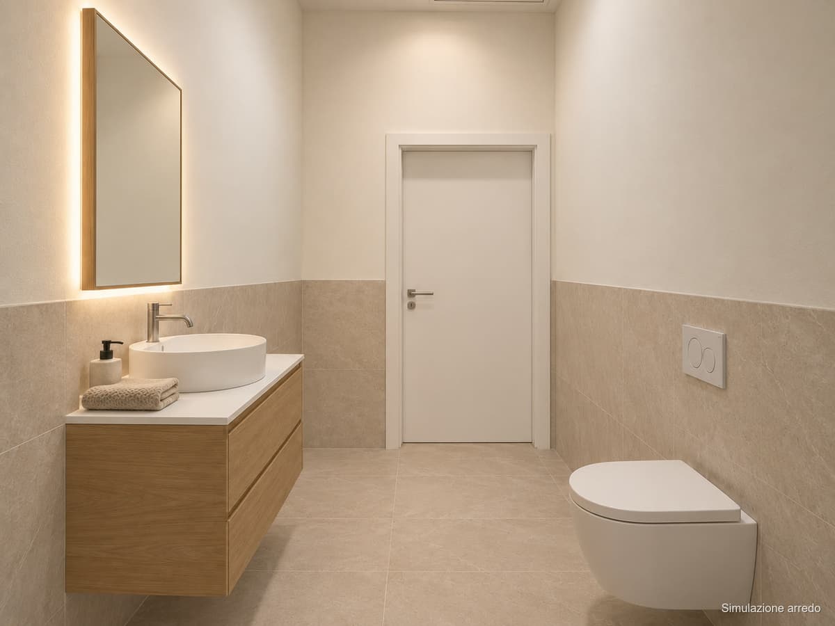 Il secondo bagno (simulazione) — Appartamenti in vendita a Palazzo Denaglia, centro storico di Reggio Emilia
