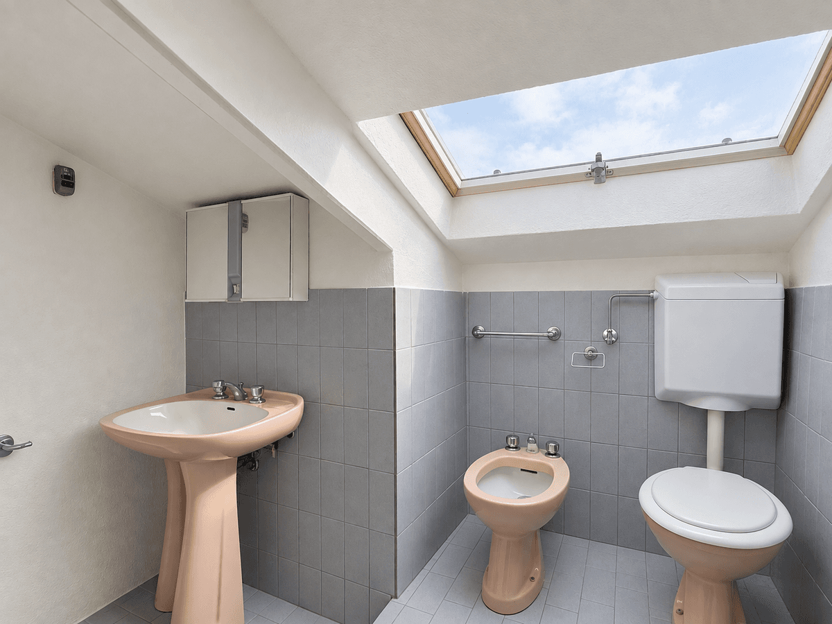 Bagno mansarda — lucernario velux e sanitari — Villa singola con giardino e vista sulla vallata a Montalto
