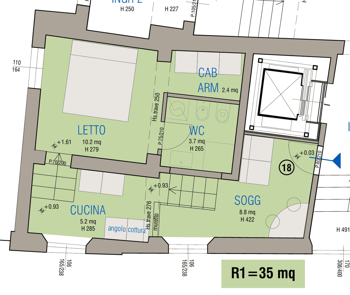 Planimetria Rif. 470.18 — Appartamenti in vendita a Palazzo Denaglia, centro storico di Reggio Emilia