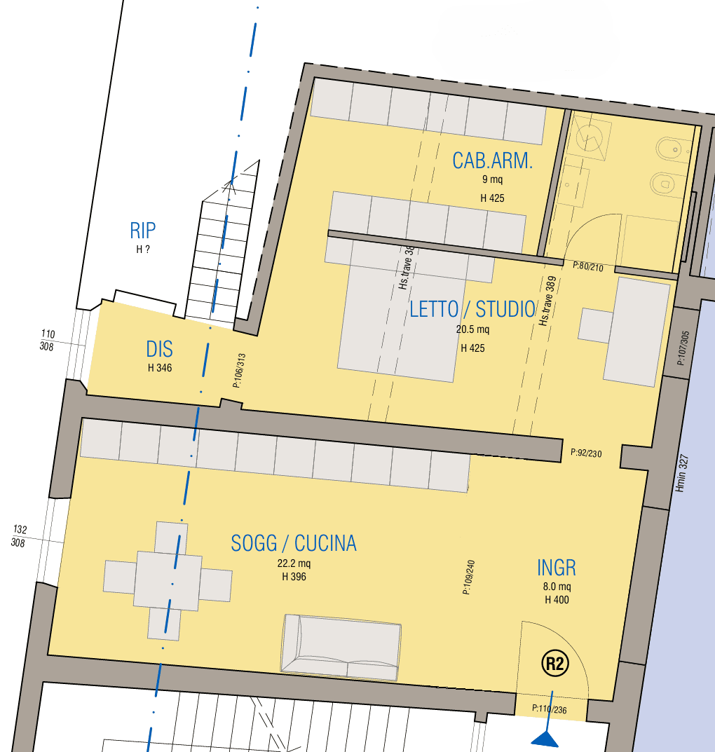 Planimetria Rif. 470 R2 — Appartamenti in vendita a Palazzo Denaglia, centro storico di Reggio Emilia