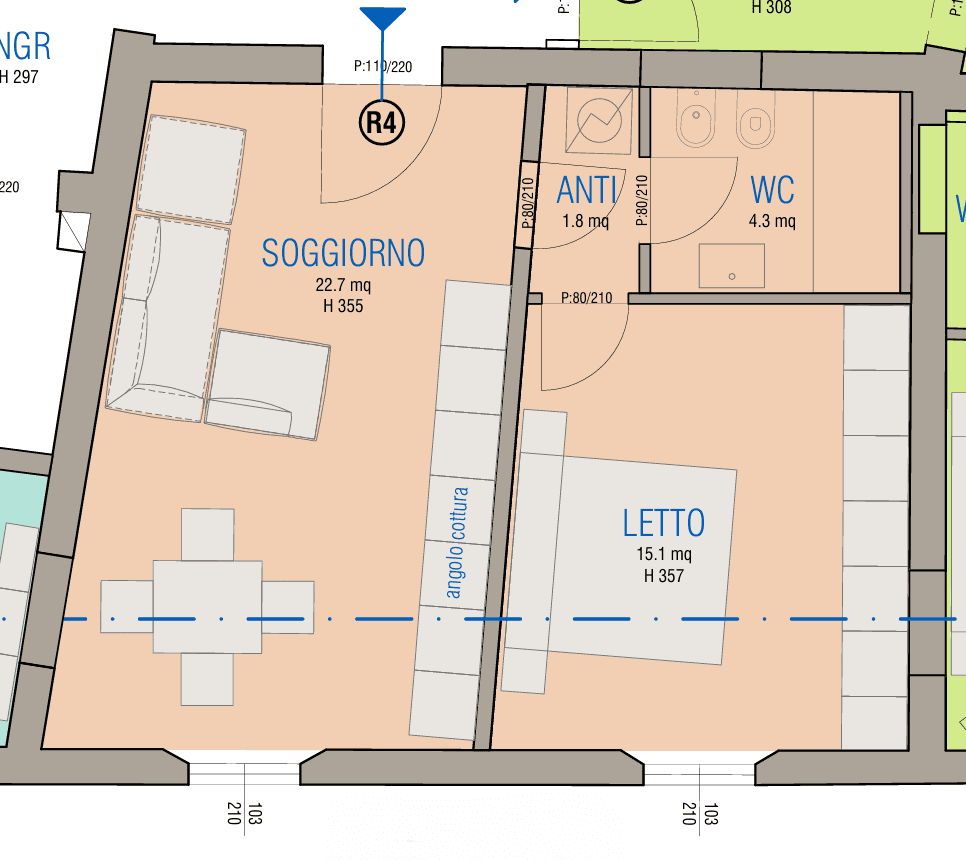 Planimetria Rif. 470 R4 — Appartamenti in vendita a Palazzo Denaglia, centro storico di Reggio Emilia