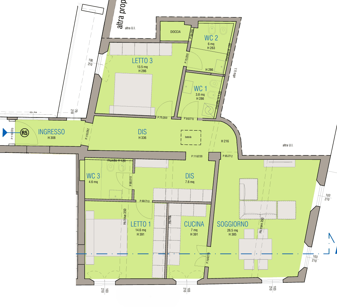 Planimetria Rif. 470 R5 — Appartamenti in vendita a Palazzo Denaglia, centro storico di Reggio Emilia