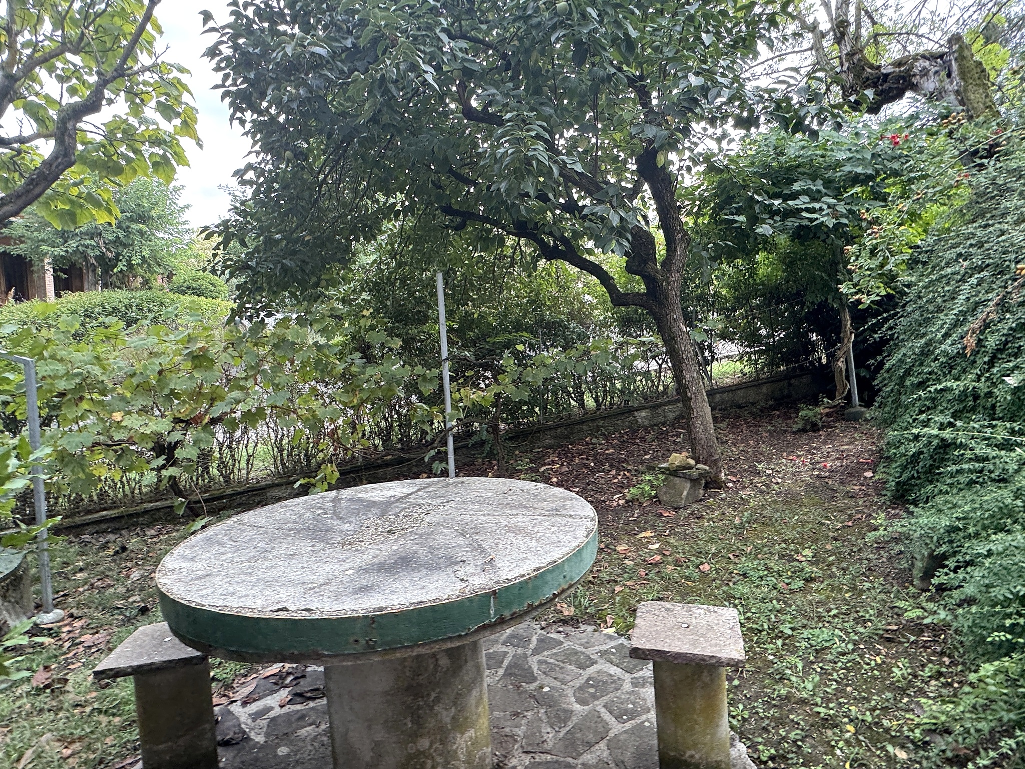 Tavolo in pietra con panchine — area relax nel giardino